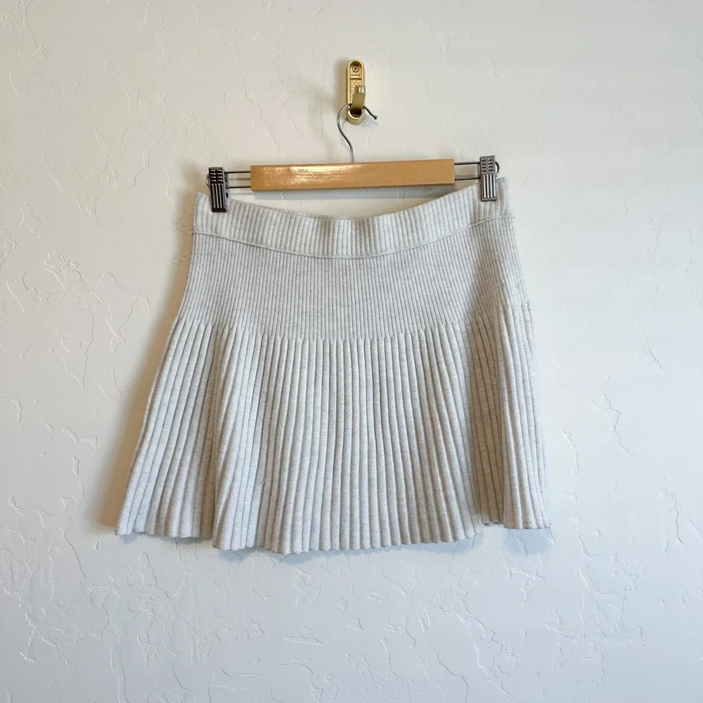 Aerie | Take Charge Wool Blend Ribbed Knit Mini Skirt in Light Heather Gray